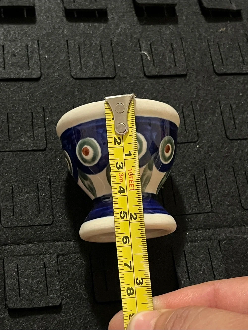Vintage Ceramic Egg Cup with Blue, Green, Brown Floral Motif